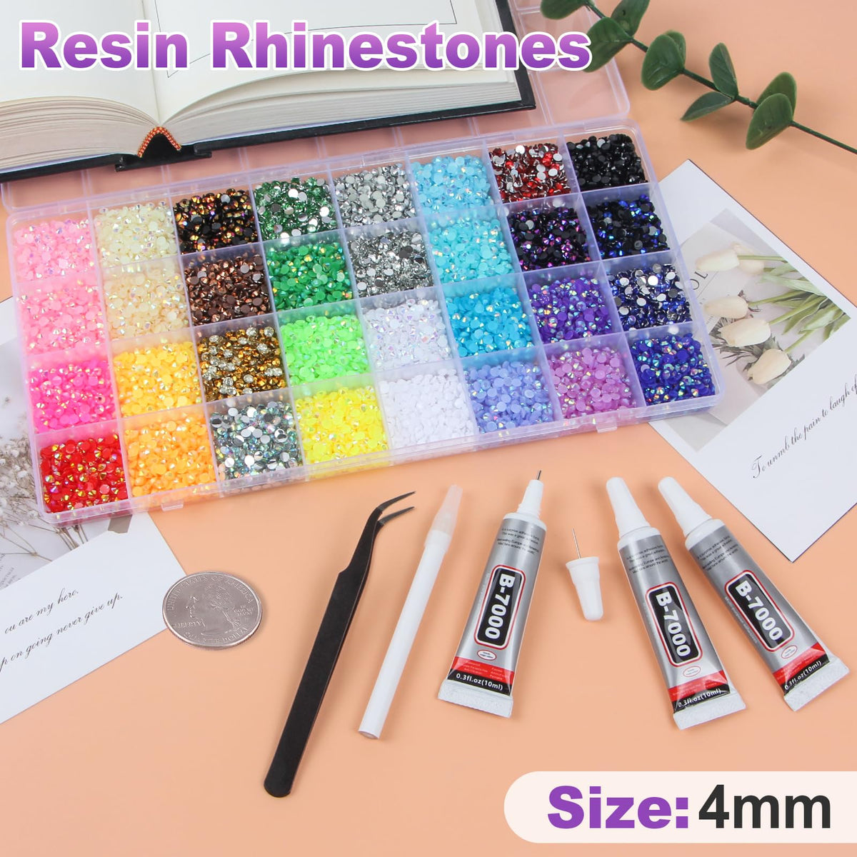 Zoom sur les strass en résine de 4mm dans le kit HRLbrc