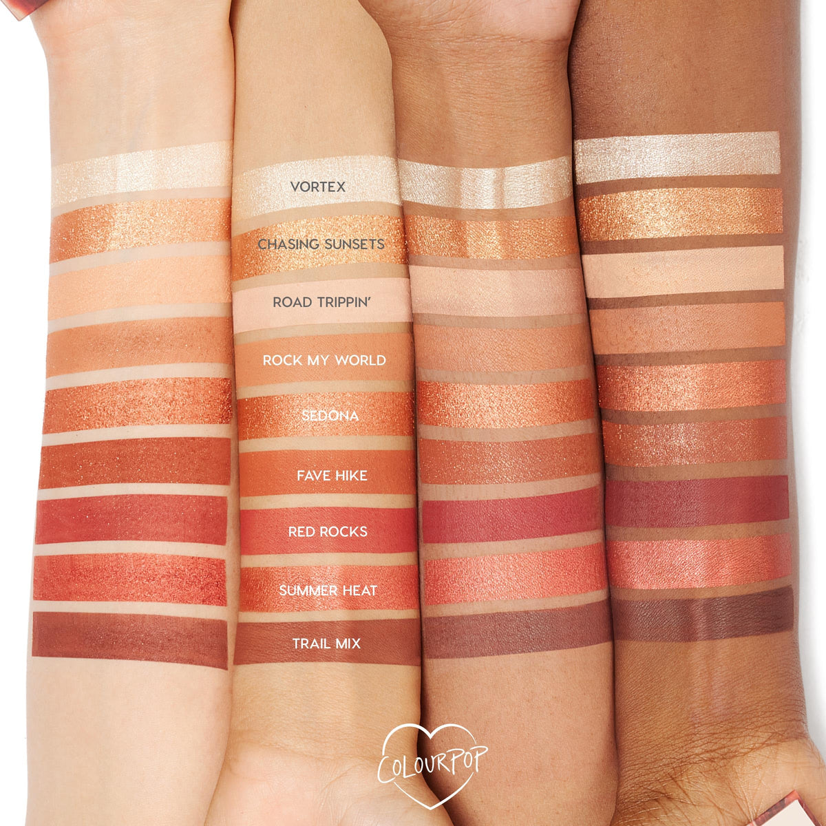 Zoom sur les teintes bronzes et neutres de la palette ColourPop Rock On
