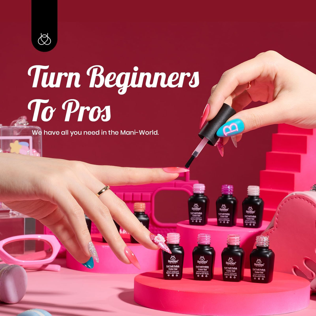 Zoom sur les teintes de gel rose du kit beetles