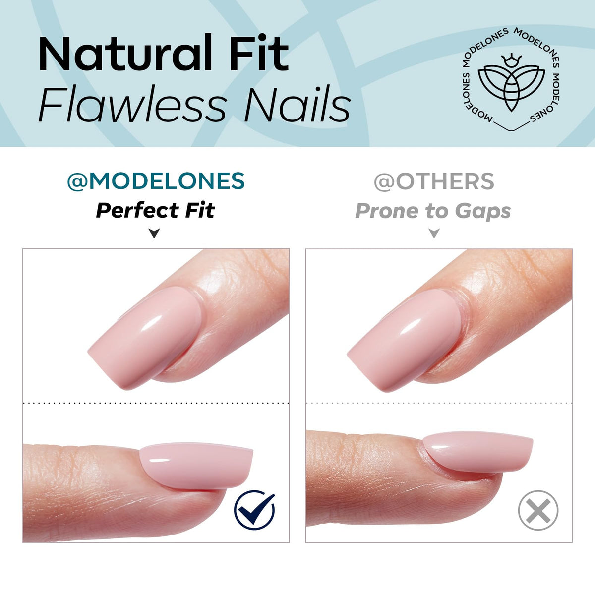 zoom sur un faux ongle modelones Hazy Blue