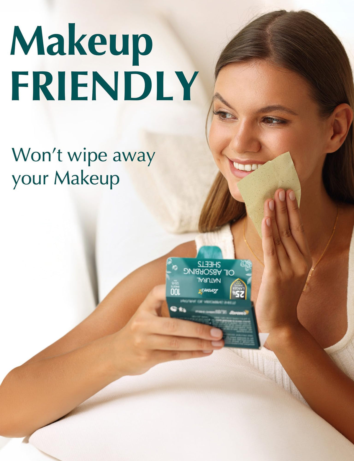 ZOROM'S feuilles absorbantes XL en utilisation sur le visage